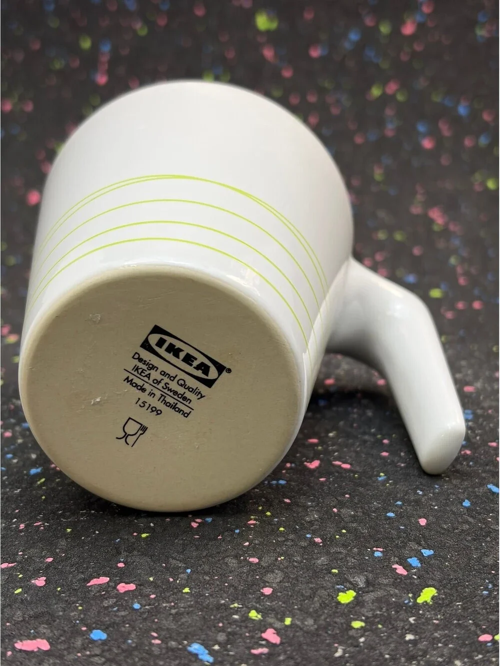IKEA White and Lime Green Ceramic Coffee Mug with Handle
